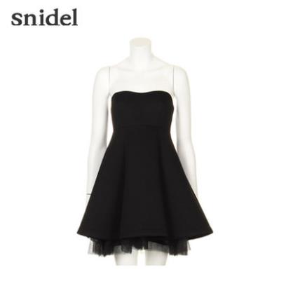 snidel2015春夏新品气质抹胸蓬摆礼服连衣裙