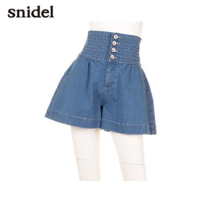 snidel2015春夏新品四排扣高腰阔腿牛仔短裤