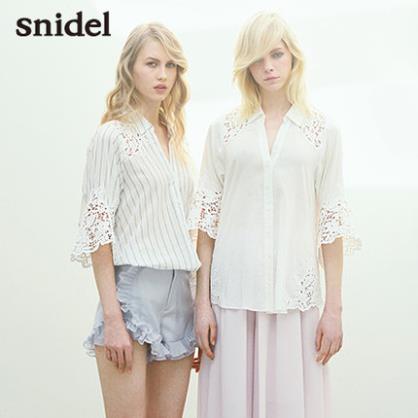 snidel2015春夏新品画册款杂志款花朵刺绣切换气质衬衫上衣