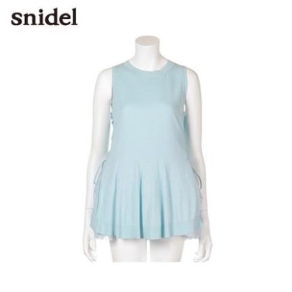 snidel2015春夏新品无袖绑带系边蓬摆针织上衣
